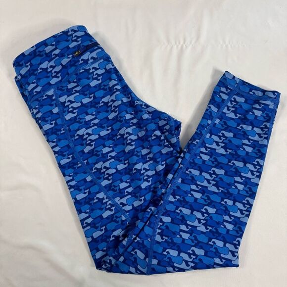 Vineyard Vines Blue Whale Print Performance Leggings Size S Pocket Gym Active - Picture 10 of 11